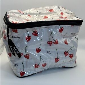 Nick & Nora White Cosmetic Bag with Red Heart Cherries